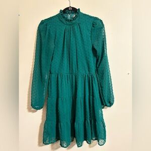 Altar’d‎ State Women’s Medium green Swiss dot tiered ruffle mini dress mock neck